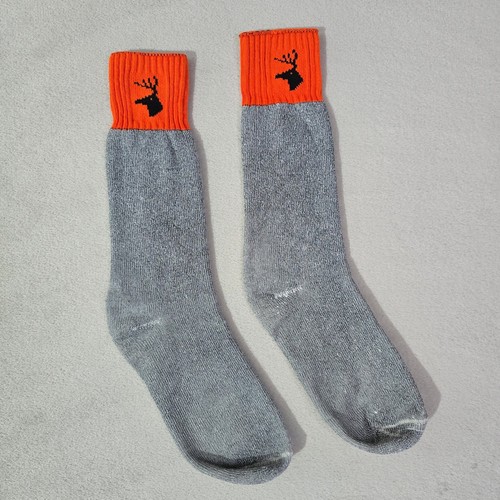 Vintage Hunting Boot Socks Gray Marl Orange Deer Head Crew USA Outdoors