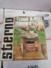 Retro Sterno Stove & Fuel Combo Pak w/ Box Folding Stove Camping Cabin Decor
