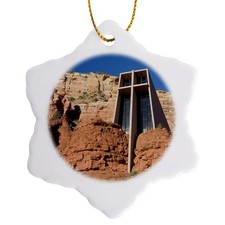 3dRose Sedona Chapel Holy Cross Jamie Judy Wild Porcelain Snowflake Ornament 3
