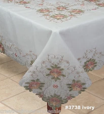 Spring Embroidered Peach Floral Cutwork Sheer Tablecloth & Napkins IVORY #3738W