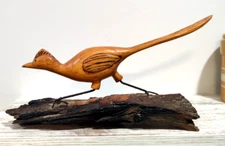 Vintage MCM Folk Art Hand Carved Wooden Road Runner Signed E.J.