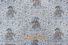 4 Cortinas Encantador "MAHOUT" Colmillo Porcelana Elefante Toile a Pondicherry EE. UU.