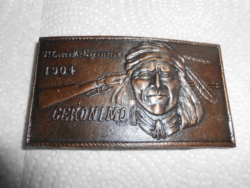 VINTAGE GERONIMO APACHE INDIANO 1904 SAN LOUIS MO. FIBBIA CINTURA ESPOSIZIONE - Foto 4 di 5