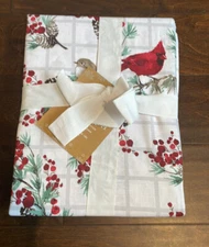 Envogue Christmas Tablecloth Red Cardinal Plaid 60”x120” New