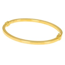 Italian 14k Yellow Gold Hollow Square Tube Bangle Bracelet 7" 3mm 4.6 grams
