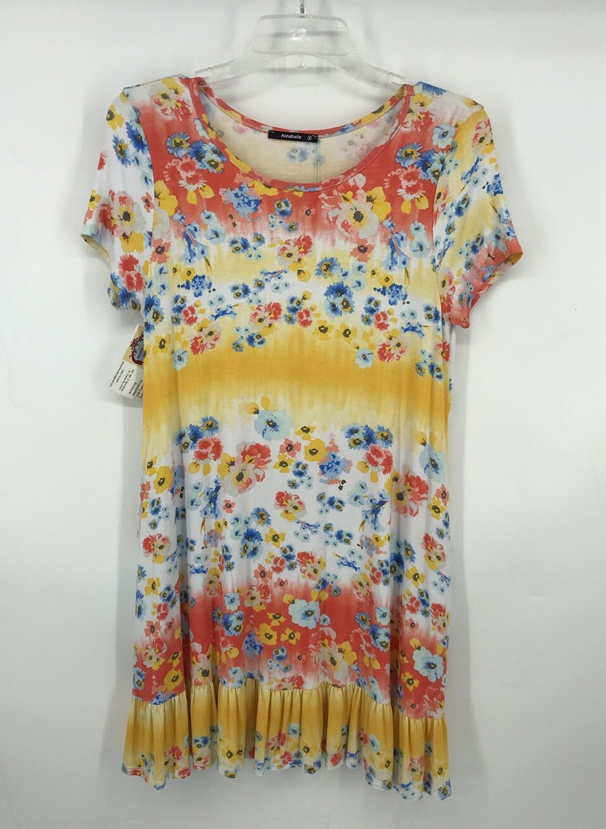 Annabelle Women's Yellow Red White Floral Short Sleeve T-Shirt