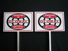 2 GLOBAL Security System Signs...+ 2 Stakes...   #PS-409