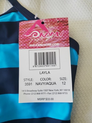 Kanu Surf Girls' Layla Beach Sport Banded 1 Piece Swimsuit Navy/Aqua Size 12 C2 - Picture 2 of 3