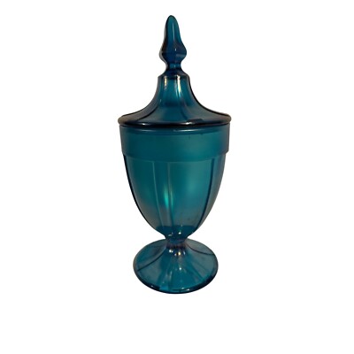 Fenton Art Glass ''90th Anniversary'' Celeste Blue Stretch Carnival Candy Dish wit