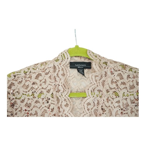 NWT R&M Richards Taupe Open Crochet Sequin Formal Cocktail Jacket Top Sz 24W - Picture 3 of 6