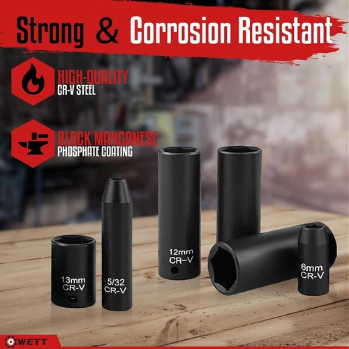 1/4 Zoll 55-teilig Antrieb Schlagschrauber Steckschlüsselsatz Sae & metrisch tief flach Steckschlüsselsatz - Bild 8 von 12