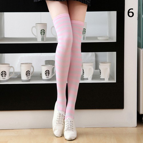 Mode Frauen Baumwolle Socken Oberschenkel Hohe Gestreifte Über Knie Dünne ≌ - Bild 17 von 33