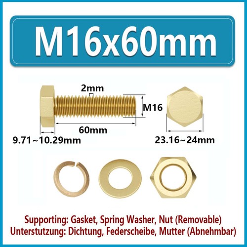 Tornillos hexagonales de latón M3 ~ M16 con tuercas y arandelas y pernos completamente roscados - Imagen 93 de 97