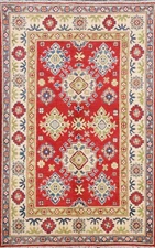 RED Geometric Super Kazak Oriental Area Rug Vegetable Dye Hand-knotted Wool 3x5