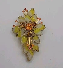 Vintage Juliana D&E Yellow Molded Lava Givre Chatons Whisky  Rhinestone Brooch