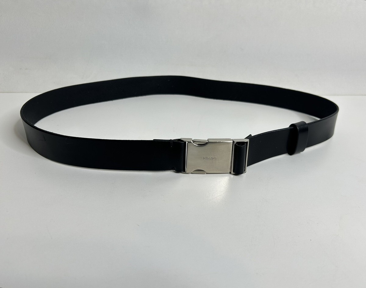 Vintage Prada Logo Metal Silver Clip Buckle Leather Belt | eBay