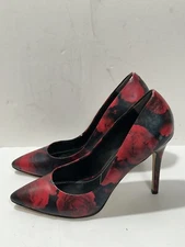 CHARLES By Charles David Stiletto Heels Sz 8M Black/Red Roses Minor Peeling READ