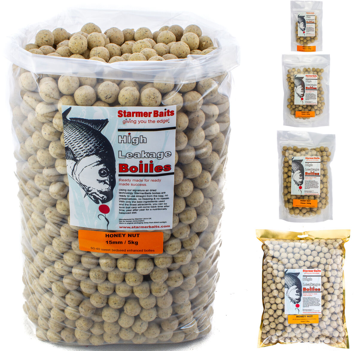 Honey nut air dried shelf life boilies for carp and coarse fishing