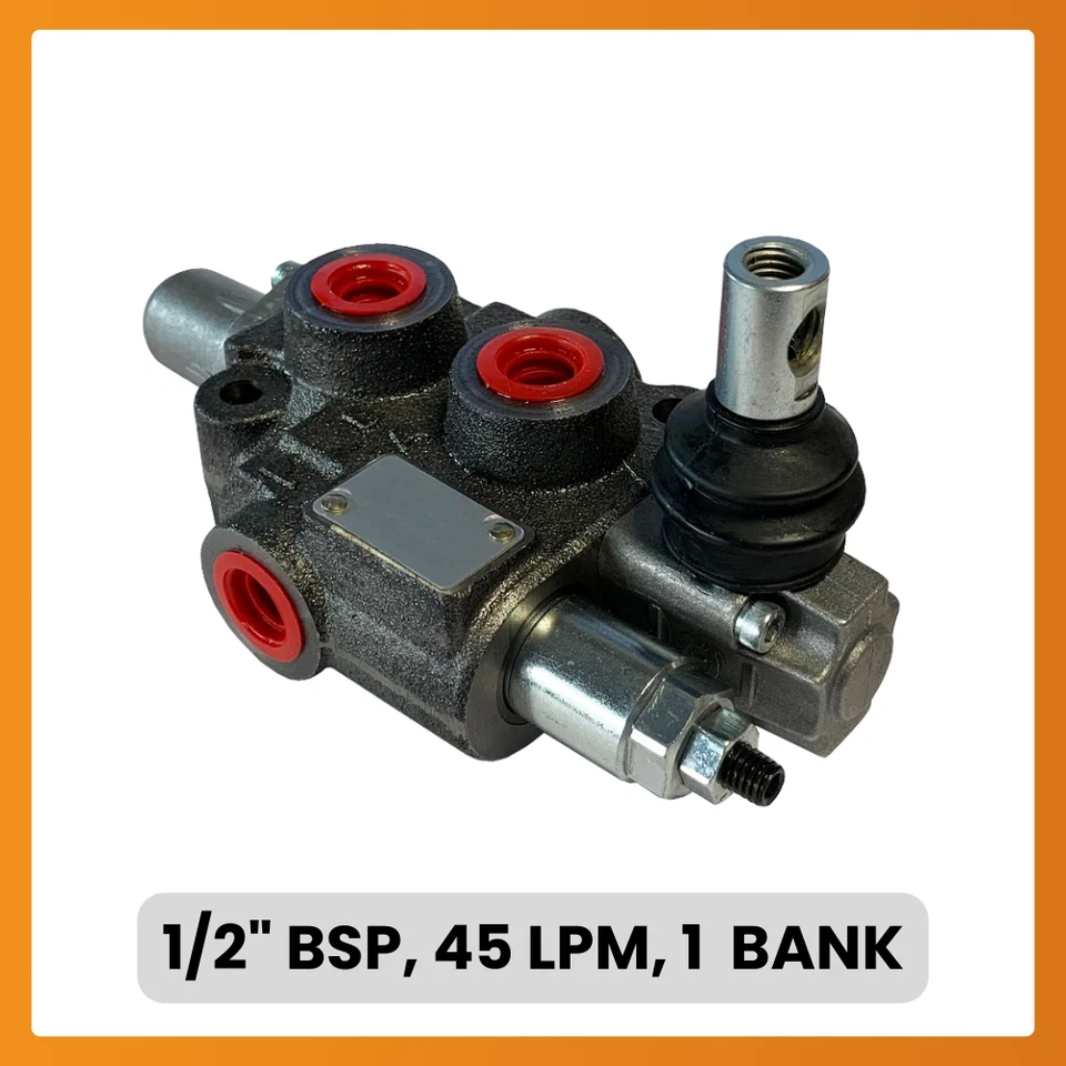 FLOWFIT 1 Bank Monoblock Valve, 1/2" BSP, 45 L/Min, D/Acting, 3 Positions, Spring Return