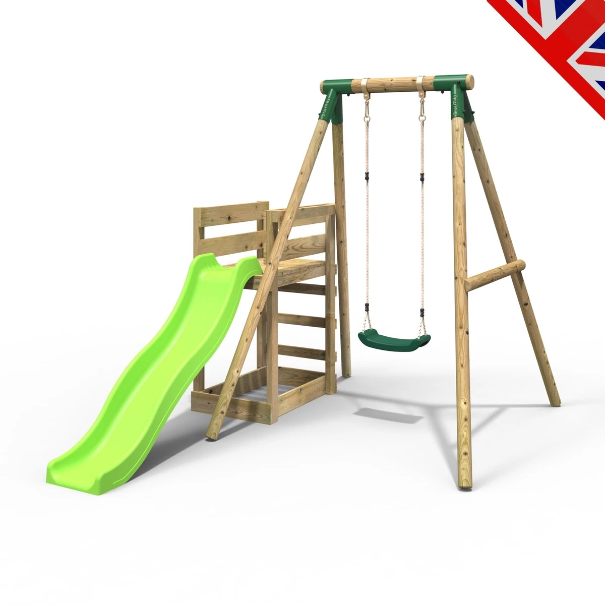 Rebo Wooden Swing Set plus Deck Slide Solar Green eBay