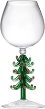 Crystal Christmas Holiday Tree Stemmed Wine Glass- Green - 10 oz Goblet Bordeaux