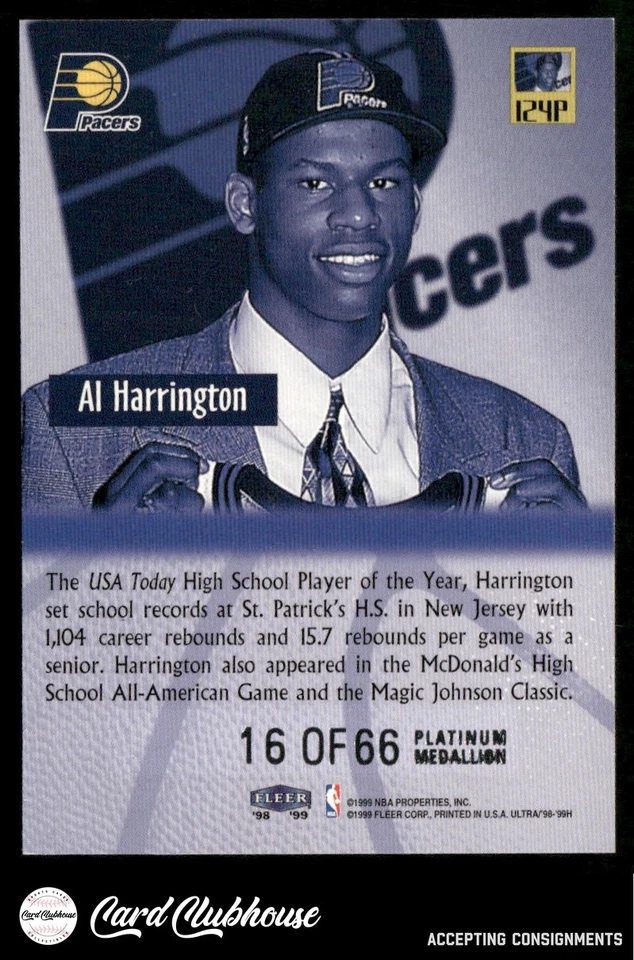 Medallón Ultra Platino 1998-99 #124P Al Harrington/66 Foto 2 de 2