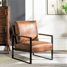 Classic Mid-Century Modern Light Brown Microfiber Accent Armchair