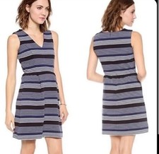 MADEWELL Striped Gallerist Pointe V Neck Stripes Dress Blue Sz XS