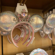 Disney Parks Princess Iridescent Pink Heart Tiara Mickey Minnie Ears Headband