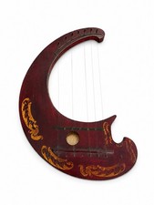 Antique Lyre Harp Zither String Instrument c.1900 Victorian Folk Art Decor