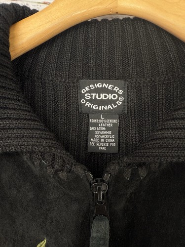 Designers Studio Vintage Womens Vest Size L Black Grandma Leather Embroidered - Picture 2 of 3