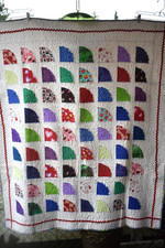 VTG Handmade Machine Quilted One Sided Fan Quilt 60" X 53" Multicolored Throw