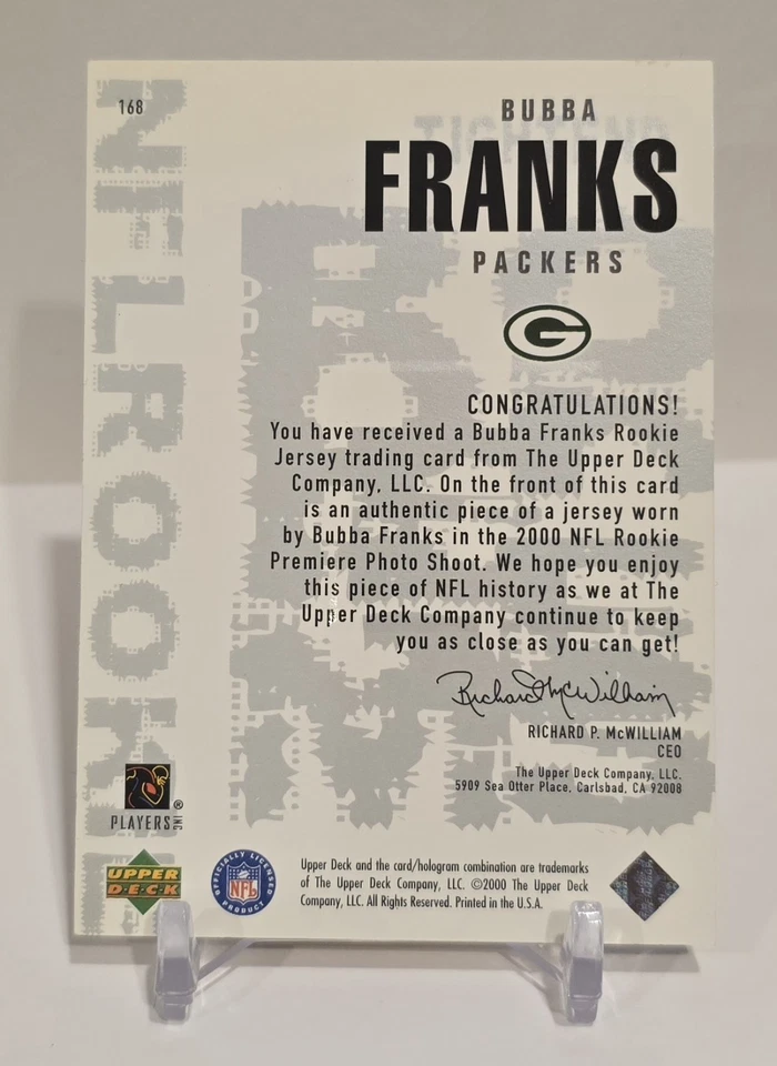 2000 UPPER DECK BLACK DIAMOND BUBBA FRANKS ROOKIE RC JERSEY PATCH - Image 2 of 2