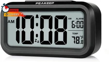 Peakeep Night Light Digital Alarm Clock Battery Operated with Indoor Temperature