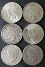 Lot of Six $1 Peace Silver Dollars