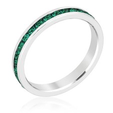 Emerald Green Crystal Eternity Band, Stacking Green Band, Dainty Silver Band