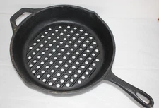 Cast Iron Skillet Perforated Grilling Skillet Camping Campfire 10.25" Fat Drain