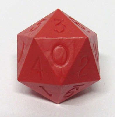 Vintage Armory Dice D20 Sharp Red 0-9 Twice RPG 1980s Uninked