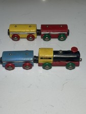 BRIO Wooden Train Vintage Magnetic Cars and Engine Lot of 4