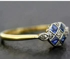 Art Deco Antique 2.20Ct Diamond Sapphire Vintage Wedding Ring 14K Yellow Gold FN