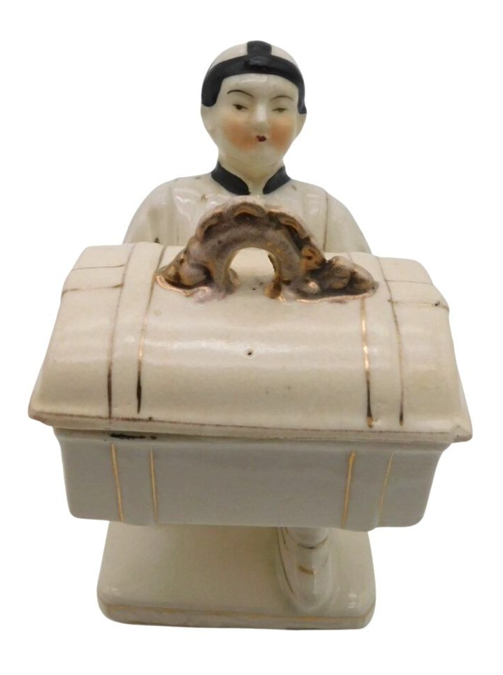 occupied japan cigarette box Vintage Asian Man Bellhop Cigarette Trinket Box Occupied Japan White RARE  READ