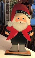 Vintage Wooden Folk Art 17 Santa Claus Figure Handpainted on a Stand