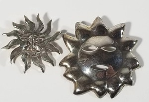 Sun ray face sterling silver 925 brooch pin and necklace pendant jewelry 15 gram