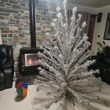 Vintage 6.5ft Pom Pom Aluminium Christmas Tree + Colour Wheel No Original Boxes