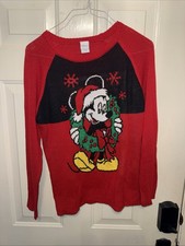 Disney Sweater Womens Large 11-13 Christmas Mickey Wreath 100 Polyester QS14