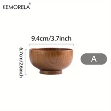 1PCS Natural Wooden Rice Bowl Household Salad Ice Cream Fruit Wooden Bowl Kitche