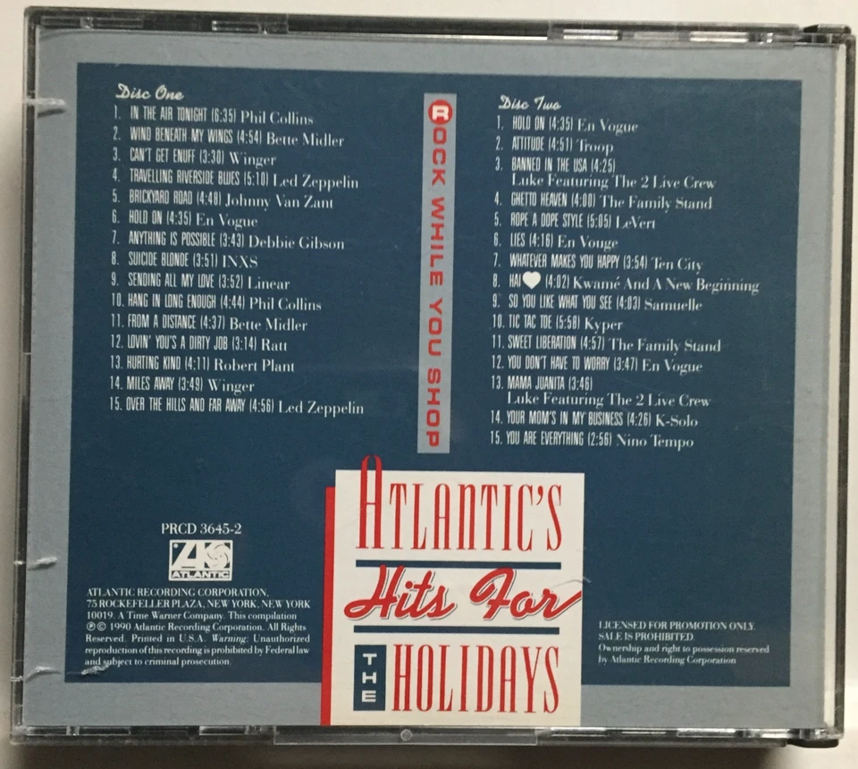 Atlantic's Hits for the Holidays (2x CD,1990,PROMO) 30 Tracks,RARE 1st PRESSING! - Image 3 of 4