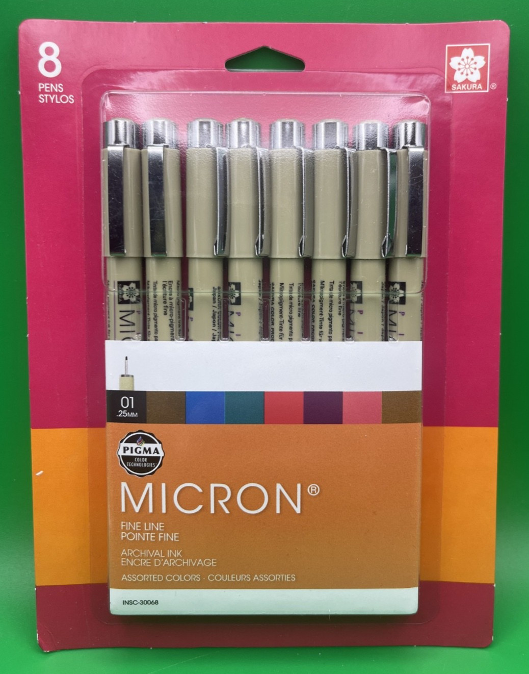 SAKURA PIGMA MICRON 01 Fine Line Pen 8 Count Set .25mm - Assorted Colors #30068