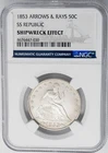 1853 Seated Liberty Half 50c Arrows & Rays SS Republic Shipwreck Effect NGC