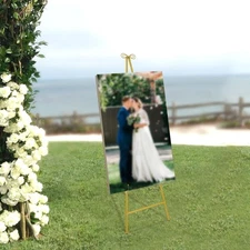 Gold Large Adjustable Floor Standing Easel for Wedding Display Metal Stand
